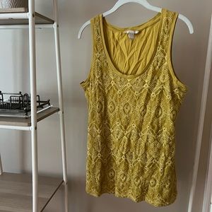 Banana Republic Mustard Lace Overlay Tank Top